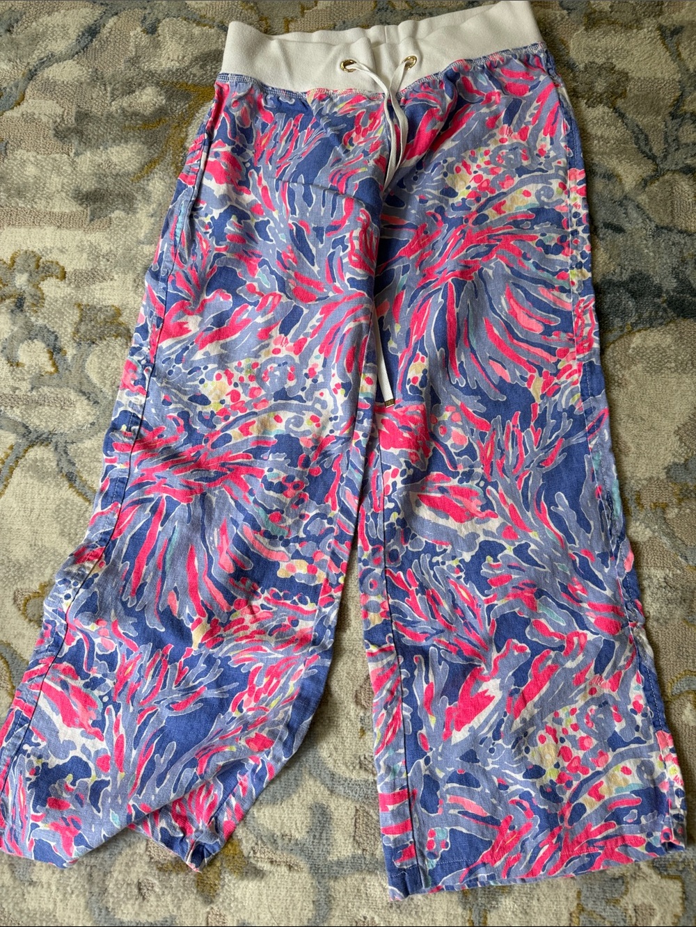 Lilly Pulitzer Women’s Wide-Leg Drawstring Pants in Blue & Pink size small VGUC